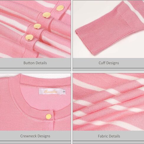 Women's Crew Neck Button Down Long Sleeve Striped Cardigan Sweater in Saudi Arabia