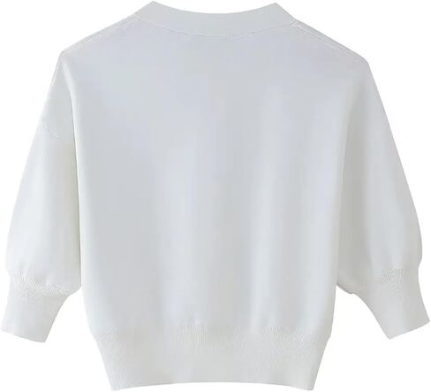 Women's Flower Button Knitted Cardigan Coat Half Sleeve V Neck Tunic Sweater Coat Cropped Top in Saudi Arabia