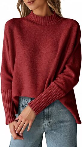 Cicy Bell Womens Mock Neck Sweaters Batwing Long Sleeve Chunky Knit Pullover Oversized Fall Casual Trendy Sweater Tops in Saudi Arabia