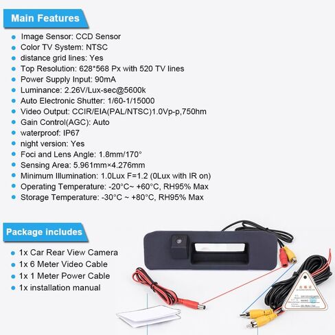 HD View View Camera مقبض مقبض السيارة مقبض Carrate Backup Camera مع Mercedes Benz W205/CLA C200L C180L C260L KLASSE C180 C200 C220 C250 C280 C300 C300D (02549 = 195 * 54MM) in Kuwait