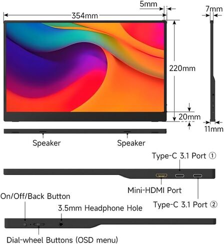 Portable Monitor for Laptop 15.6 Inch FHD 1080P IPS Gaming Travel Laptop Screen Extender, Portable Laptop Monitor USB-C/HDMI HDR Display for Laptop/PC/Mac/Phone/PS5/Xbox/Switch, Built-in Speakers in Kuwait