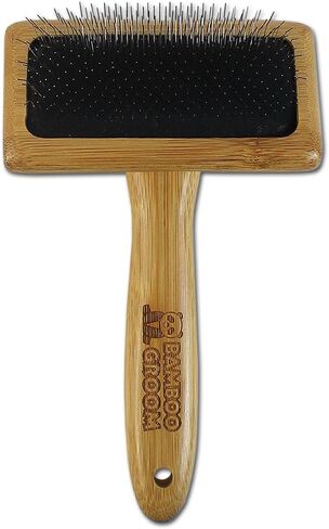 Alcott Bamboo Groom Slicker Brush with Stainless Steel Pins for Pets, Small,Black in Kuwait