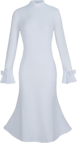 Trumpet Long Sleeve Mesh Church Dress Clergy Tab Insert Collar Priestess Dress in Saudi Arabia