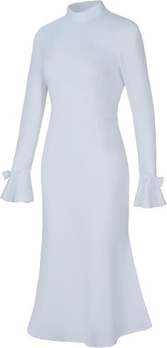 Trumpet Long Sleeve Mesh Church Dress Clergy Tab Insert Collar Priestess Dress in Saudi Arabia