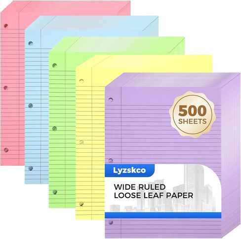 200 Sheets Loose Leaf Binder Paper, Colorful College Ruled Paper, 3-Hole Punched Notebook Paper for School Office, 8" x 10.5" in Saudi Arabia