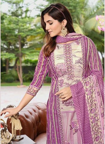 ladyline Womens Casual Cool Cotton Salwar Kameez Ethnic Printed Palazzo Pants Indian Pakistani Dress in Saudi Arabia
