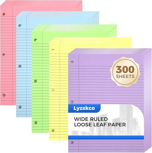 200 Sheets Loose Leaf Binder Paper, Colorful College Ruled Paper, 3-Hole Punched Notebook Paper for School Office, 8" x 10.5" in Kuwait