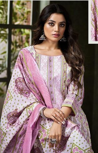 ladyline Womens Casual Cool Cotton Salwar Kameez Ethnic Printed Palazzo Pants Indian Pakistani Dress in Saudi Arabia