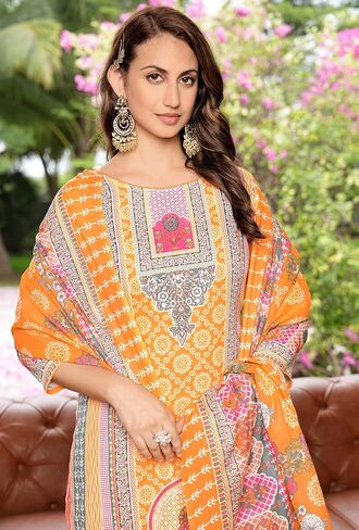 ladyline Womens Casual Cool Cotton Salwar Kameez Ethnic Printed Palazzo Pants Indian Pakistani Dress in Saudi Arabia