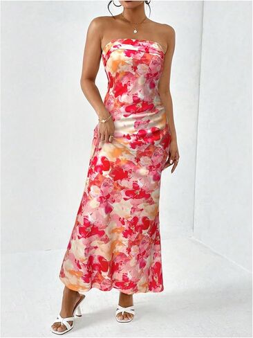 Floerns Women's Floral Cut Out Backless Strapless Tube Dress Summer Vacation Maxi Dresses in Saudi Arabia