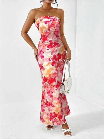 Floerns Women's Floral Cut Out Backless Strapless Tube Dress Summer Vacation Maxi Dresses in Saudi Arabia