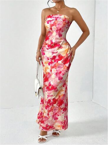 Floerns Women's Floral Cut Out Backless Strapless Tube Dress Summer Vacation Maxi Dresses in Saudi Arabia