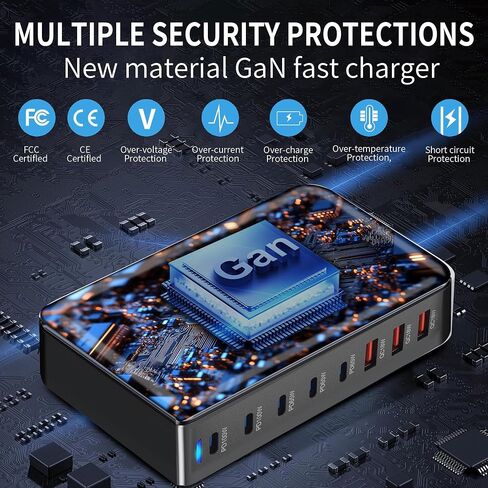 500W USB C Fast Charger, USB C 8-Port Charging Station Hub, GaN Aadapter Block, PD 100W 65W QC 20W Power Supply for MacBook Pro/Air/All iPad, Samsung DELL, Steam Deck, iPhone 16/15 in Saudi Arabia