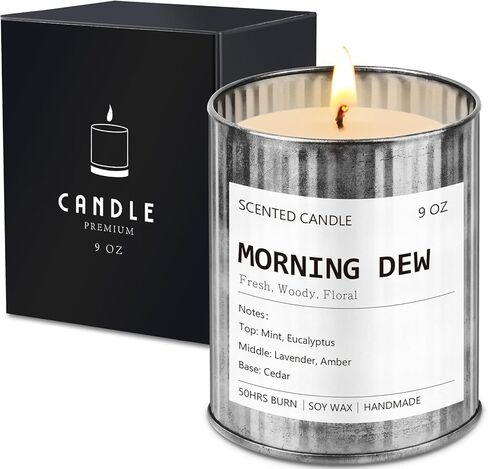 Scented Candle for Men - Man Cave Gifts Coffee Leather Woody Scent | 50Hr Burn Soy Wax Candle in Metal Tin (9oz) - Masculine Home Decor, Birthday Gift for Him in Kuwait