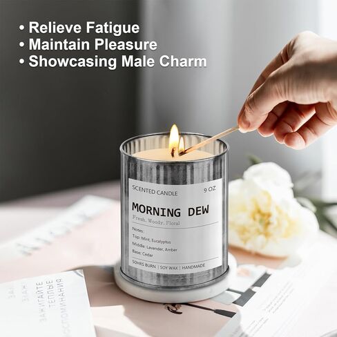 Scented Candle for Men - Man Cave Gifts Coffee Leather Woody Scent | 50Hr Burn Soy Wax Candle in Metal Tin (9oz) - Masculine Home Decor, Birthday Gift for Him in Kuwait