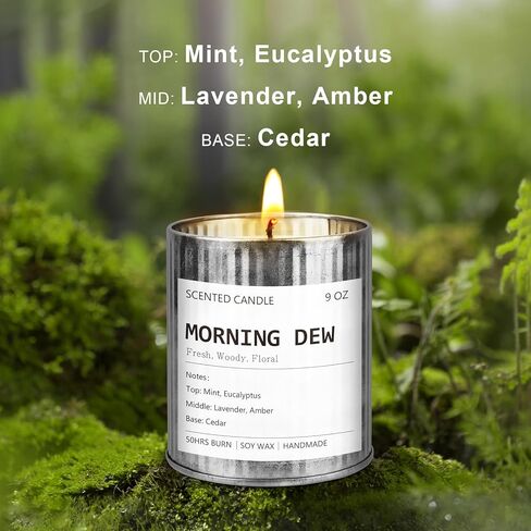 Scented Candle for Men - Man Cave Gifts Coffee Leather Woody Scent | 50Hr Burn Soy Wax Candle in Metal Tin (9oz) - Masculine Home Decor, Birthday Gift for Him in Kuwait