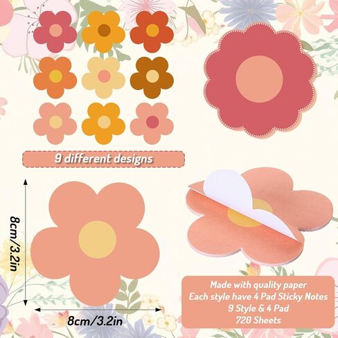 Whaline 36pcs Pastel Flower Notes Sticky Notes ملون ملون من اللمسات الالتصاق الملاهي القابلة للإزالة للتذكير قرطاسية الدراسة لوازم المنازل المكتبية المدرسية in Kuwait