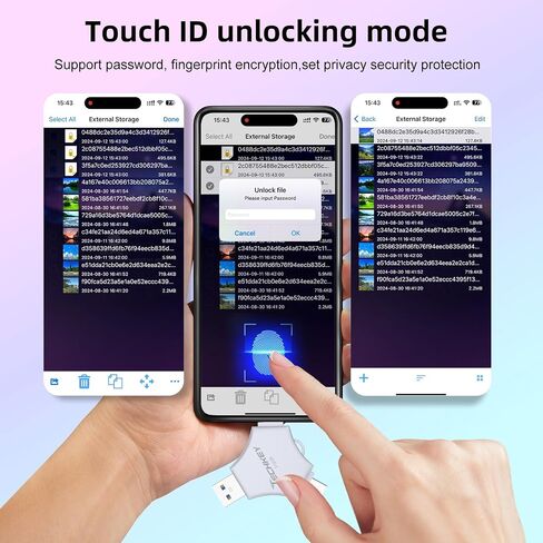 USB 3.0 Flash Drive 64gb for iPhone, 3in1 External Memory Picture Keeper Storage Stick for Photo/Video/Data Saver/Backup, V8.49High Speed Thumb Drives for iPhone/iPad/Android/PC - Bluish-Black in Saudi Arabia