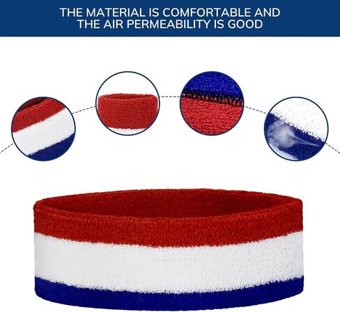 6 Pack Sweatbands for Women Men, Premium Cotton Terry Headbands - Moisture Wicking, Non-Slip Sports Headband for Running, Yoga, Gym, Tennis, Basketball, Workout in Saudi Arabia