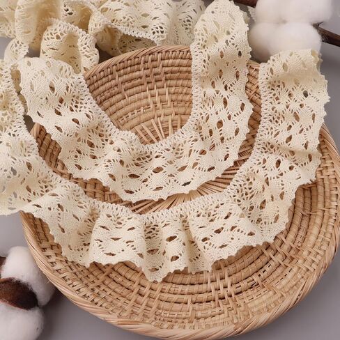 Beige Ruffle Lace Trim 1.6''x3yds Gathered Elastic Lace Ribbon for Sewing Crafts, Apparel Home Decor in Kuwait