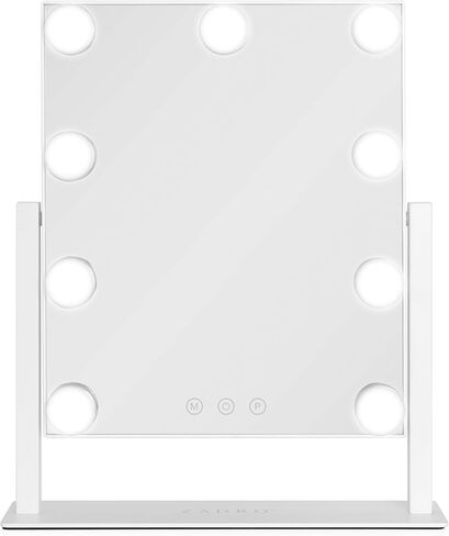 Zadro Hollywood مرآة الغرور المضاءة مع 9 مصابيح LED ، 3 إعدادات ضوء اللون ، 360 درجة مئوية مرآة الماكياج (14 "H x 12" W | 1x | أبيض) in Kuwait