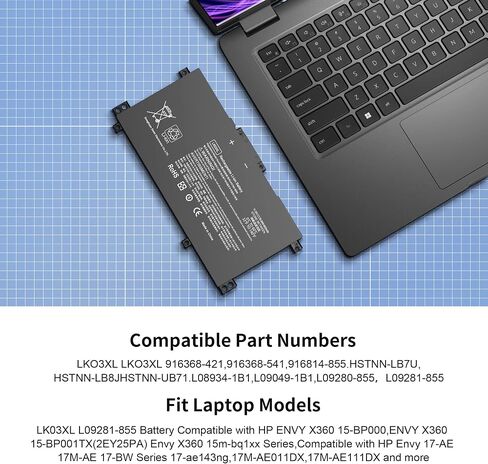 55.67WH MB04XL Battery for HP Envy X360 M6-AQ000 M6-AQ003DX M6-AR004DX M6-AQ005DX M6-AQ103DX M6-AR004DX 15-AQ 15-AQ005NA 15-AQ273CL 15-AQ015NR 15-AQ118CA 15T-AQ100 15T-AQ200 843538-541 844204-850 in Saudi Arabia