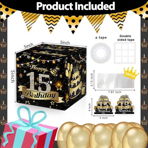 Money Box for 80th Birthday, Gold Pull Box Gift Set - Includes 35 Bags in Saudi Arabia