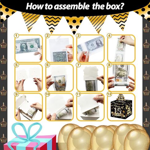 Money Box for 80th Birthday, Gold Pull Box Gift Set - Includes 35 Bags in Saudi Arabia