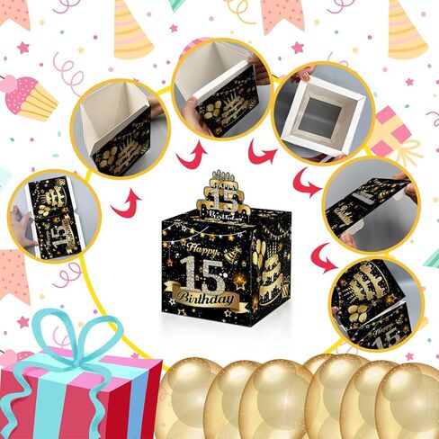 Money Box for 80th Birthday, Gold Pull Box Gift Set - Includes 35 Bags in Saudi Arabia