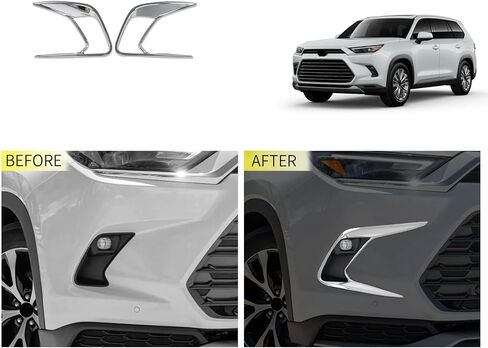 إكسسوارات السيارات متوافقة مع تويوتا الجديد Grand Highlander 2024 2025 غطاء مصباح الضباب الأمامي الخارجي غطاء ABS 2PCs (نمط الكروم اللامع) in Kuwait