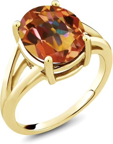 GEM Stone King 18K الذهب الأصفر المطلي بالفضة 12x10mm بيضاوي الأحجار الكريمة حلقة Solitaire | زفاف مشاركة الذكرى الوعد خاتم للنساء | متوفر بحجم 5،6،7،8،9 in Saudi Arabia