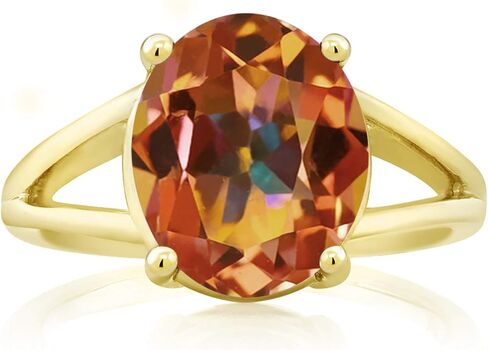 GEM Stone King 18K الذهب الأصفر المطلي بالفضة 12x10mm بيضاوي الأحجار الكريمة حلقة Solitaire | زفاف مشاركة الذكرى الوعد خاتم للنساء | متوفر بحجم 5،6،7،8،9 in Saudi Arabia