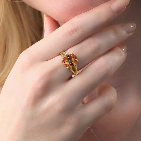 GEM Stone King 18K الذهب الأصفر المطلي بالفضة 12x10mm بيضاوي الأحجار الكريمة حلقة Solitaire | زفاف مشاركة الذكرى الوعد خاتم للنساء | متوفر بحجم 5،6،7،8،9 in Saudi Arabia