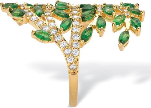 PalmBeach Yellow Gold-Plated Marquise Cut Simulated Green Emerald and Round Cubic Zirconia Leaf Ring Sizes 6-10 in Saudi Arabia