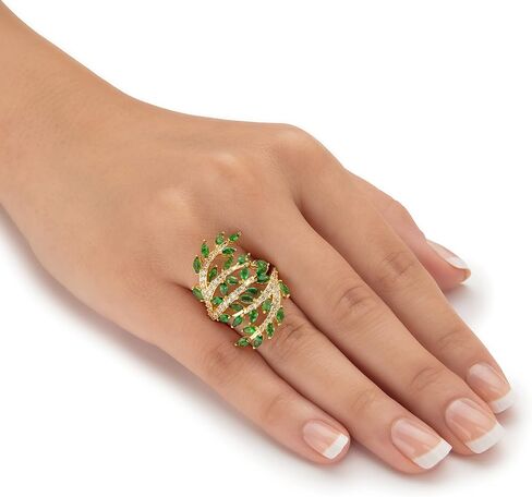 PalmBeach Yellow Gold-Plated Marquise Cut Simulated Green Emerald and Round Cubic Zirconia Leaf Ring Sizes 6-10 in Saudi Arabia