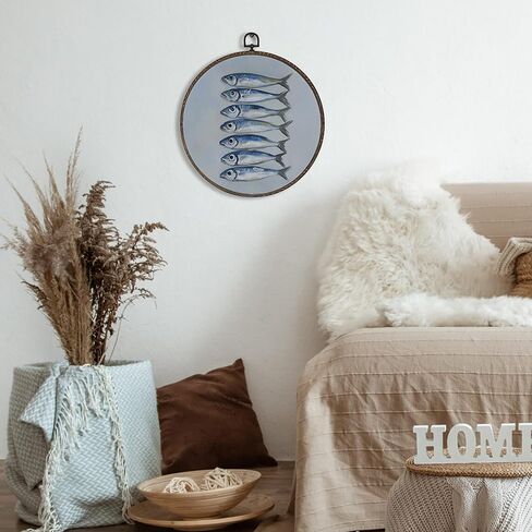 Xnxldylh Oyster Beach Coastal Round Framed Wall Art Decor ، Blue Coastal Farmhouse Batch Room Decoring Decorations ، Peachy Beach Ocean Canvas Prints Wall Art Photos ، in Kuwait