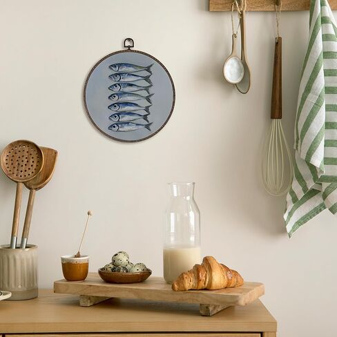 Xnxldylh Oyster Beach Coastal Round Framed Wall Art Decor ، Blue Coastal Farmhouse Batch Room Decoring Decorations ، Peachy Beach Ocean Canvas Prints Wall Art Photos ، in Kuwait