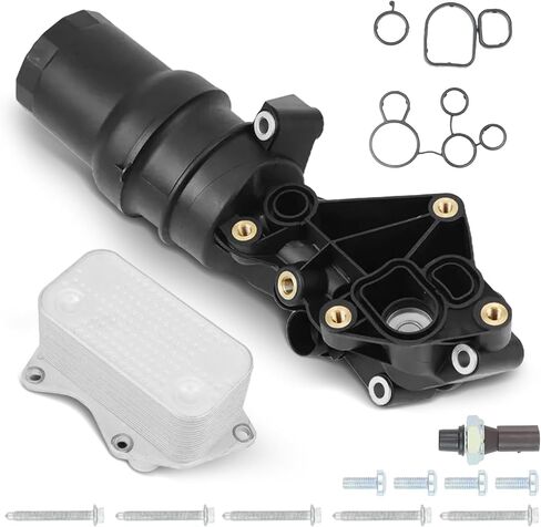 Engine Oil Filter Housing Assembly Adapter Kit with Oil Filter Gasket Sensor Adapter Compatible with 2005-2014 Volkswagen Beetle Golf Jetta Rabbit Passat Audi TTRS 2.5L,07K115397D in Saudi Arabia