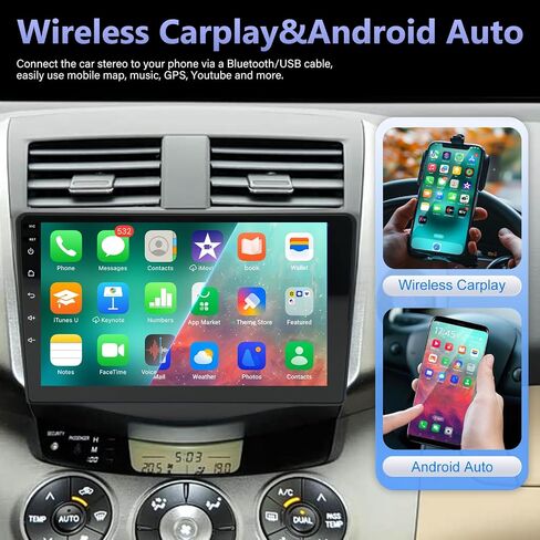 Android 13 Car Radio for Toyota RAV4 2007-2012 with Wireless CarPlay/Android Auto, 9'' IPS HD Touch Screen 2+32G Radio with WiFi/SWC/GPS Navigation/Bluetooth/Mirror Link/FM/RDS/USB/Backup Camera/Mic in Saudi Arabia