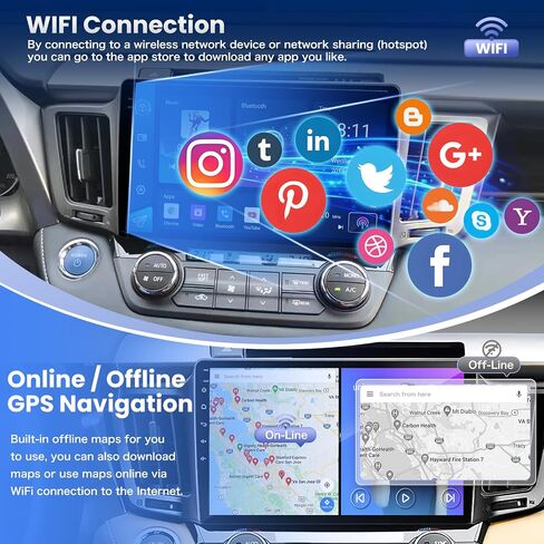 Android 13 Car Radio for Toyota RAV4 2007-2012 with Wireless CarPlay/Android Auto, 9'' IPS HD Touch Screen 2+32G Radio with WiFi/SWC/GPS Navigation/Bluetooth/Mirror Link/FM/RDS/USB/Backup Camera/Mic in Saudi Arabia