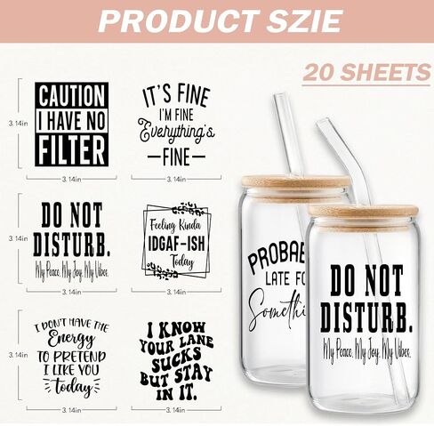 UV DTF Cup Wraps, 20 Sheets Funny Sarcasm UV DTF Cup Wraps for 16 oz, Humorous Sarcastic Uvdtf Transfer Stickers for Glass Coffee Cups, Laptop, Mobile Phone Case, Skateboard DIY Crafts in Saudi Arabia