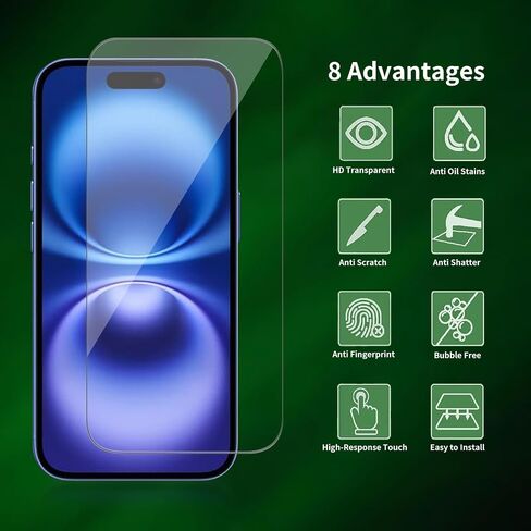 2 Pack for iPhone 16 Plus/iPhone 15 Plus Screen Protector, Tempered-Glass, Micro-curved Edges, Case Friendly, Bubble Free, HD Clear, Easy Installation in Saudi Arabia