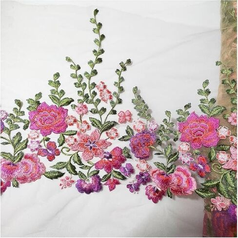 1Yard Lace Fabric Trim,16inch Extra Wide Embroidered Colorful Flowers Lace Trim, Part of Dress Home Party Sewing on Applique Patches for DIY Decoration (White mesh) in Saudi Arabia