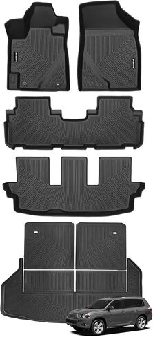 Naibeve Floor Mats for 2008-2013 Toyota Highlander - All Weather for Toyota Highlander Floor Mats Liners 3 Row & Cargo Liner & Seats Back Cover Behind The 3rd Row in Kuwait