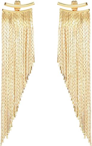 Gold Tassel Dangle Earrings for Women Sparkly Gold Fringe Earrings Drop & Dangle Ear Accessories for Wedding Prom Party in Saudi Arabia