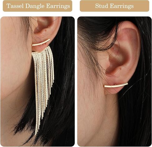 Gold Tassel Dangle Earrings for Women Sparkly Gold Fringe Earrings Drop & Dangle Ear Accessories for Wedding Prom Party in Saudi Arabia
