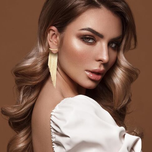 Gold Tassel Dangle Earrings for Women Sparkly Gold Fringe Earrings Drop & Dangle Ear Accessories for Wedding Prom Party in Saudi Arabia