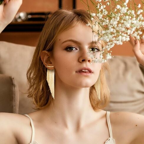 Gold Tassel Dangle Earrings for Women Sparkly Gold Fringe Earrings Drop & Dangle Ear Accessories for Wedding Prom Party in Saudi Arabia