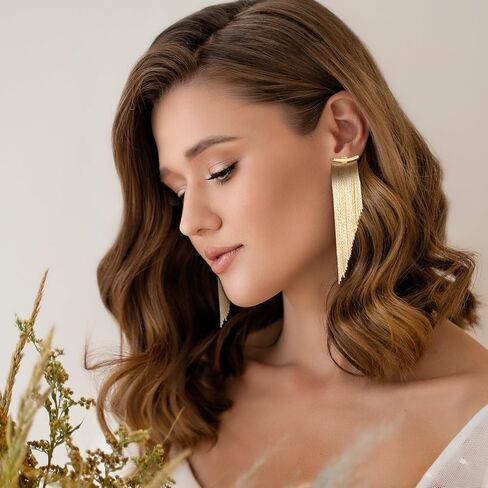 Gold Tassel Dangle Earrings for Women Sparkly Gold Fringe Earrings Drop & Dangle Ear Accessories for Wedding Prom Party in Saudi Arabia