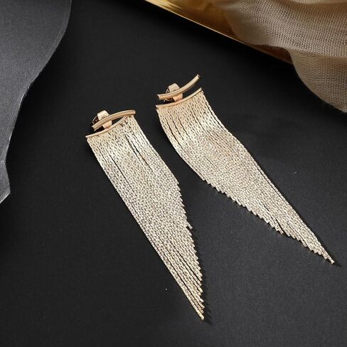 Gold Tassel Dangle Earrings for Women Sparkly Gold Fringe Earrings Drop & Dangle Ear Accessories for Wedding Prom Party in Saudi Arabia